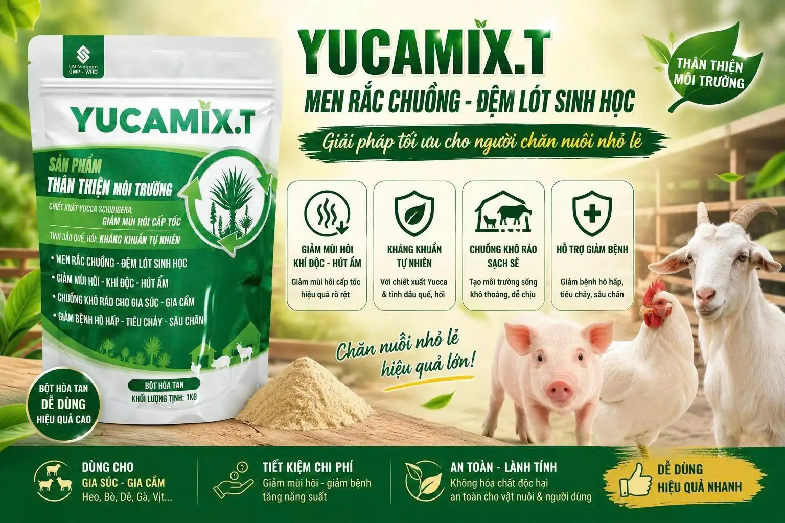 Men Rắc Chuồng Sinh Học Giảm Mùi Hôi Hiệu Quả